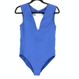 Seafolly Collective V Neck One Piece Swimsuit Blue Womens US Size 10 Cut Out